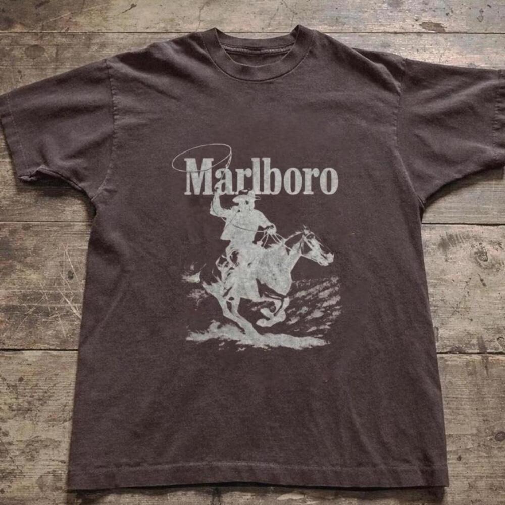 Gildan Brown T Shirt Marlboro Cowboy T Shirt With White Graphic